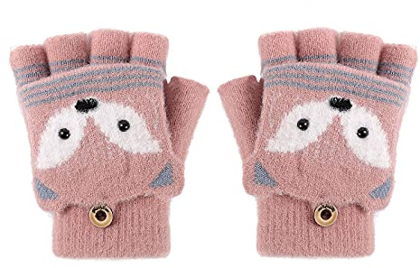 JIAHG Mitaines d'Hiver en Tricot Motif à Renard pour Enfant 3-6 Ans Gants sans Doigts à Rabat 2 Usages Épais Chaud pour Écrire