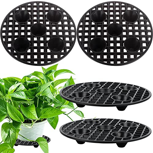 4 Pcs Plant Level Pot Elevator Heavy Duty Holder Stand Risers for Garden | Plastic Black Round Plant Flower Pot Holder for Indoor Outdoor Deck Floor Protector-20 cm / 8 Inch