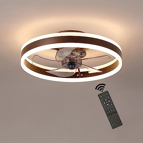 GaoHX Deckenventilator Mit Beleuchtung, Modern LED Dimmbar Deckenleuchte mit Ventilator und Fernbedienung, lampe mit ventilator mit timer luster für Wohnzimmer Schlafzimmer Esszimmer (braun, 50CM)