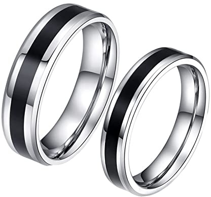 Homxi Paarringe Gravur 2 Stück,Trauringe Edelstahl Schwarz Silber Ring 4/6MM mit Rund Poliert Paar Trauringe