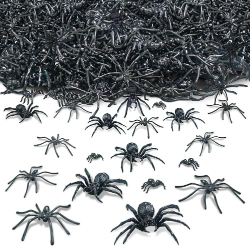 obqo 120 Stück Spinnen Halloween Deko Kunststoff | 3 Größen Spinnen Deko für Halloween Realistische Gruselige Spinnen Tisch Deko Schwarz für Halloween Party Dekorations