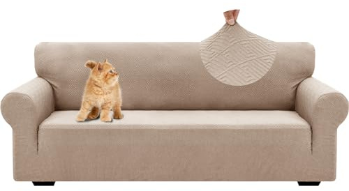 YSTELLAA Extensible Housse De Canapé 3 Places, Universelle Housse Canapé avec Accoudoirs, Protection Chat Chiens Griffures Housse Canape, Housses De Canapé Lavable Antidérapante, Kaki