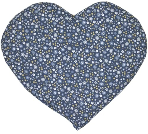 GIRAFFENLAND Kirschkernkissen Herz ca. 30x25cm - Bio Stoff Blümchen-blau - Wärmekissen - Körnerkissen - Ein charmantes Geschenk