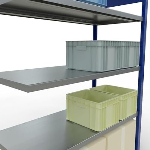 qpool24 Anbauregal, Fachbodenregal Stecksystem MULTIplus250, 2000 x 1300 x 600 mm (HxBxT), 5 Fachböden, Längenriegel, RAL 5010 enzianblau/verzinkt