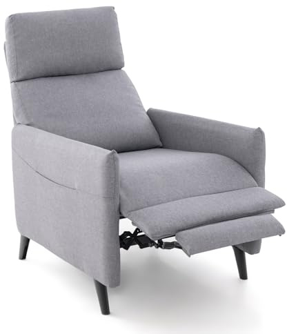 COSTWAY Sillon Relax Reclinable 102/112/140°, Respaldo y Reposapiés Ajustables, Tela de Lino, Sillones para el Salón con Asiento Acolchado Suave, Sillon Orejero (Gris Claro)