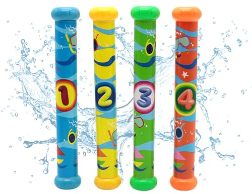 Jiuhao Diving Toys for Kids, 4 Pcs Summer Fun Swimming Pool Dive Toy Sticks, Underwater Training Toys Diving Games Children's Gifts (Diving Number Stick)