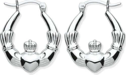 Sterling Silver Claddagh Creole Hoop Earrings - SOLID 925 SILVER