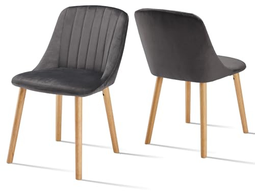 Goeurvant Stühle Esszimmer 2er Set Samt mit Massivholz Esszimmerstühle Polsterstuhl Wohnzimmerstühle Küchenstuhl, Dunkelgrau