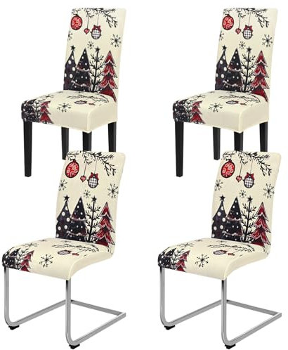 Yugarlibi Juego de 4 o 6 fundas elásticas para silla, de Navidad, universales, elásticas, extraíbles, lavables, para comedor, hotel, fiesta, (4 unidades, color blanco)