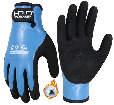 HANDLANDY 100% Waterproof Thermal Winter Work Gloves, 1 Pair, Blue, M | Cold Weather Freezer Work Gloves, Insulated Fleece Lining, Non-slip Grip, for Cold Storage, Gardening, Fishing, Snow Removal