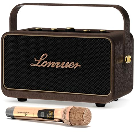 Pequeño retro portátil de madera altavoz vintage karaoke máquina Bluetooth con micrófono inalámbrico USB AUX entrada para adultos casa fiesta aula