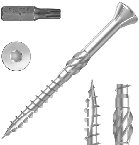 TCO Viti per terrazze, 5 x 70 mm, 500 pezzi, in acciaio inox C2, viti per legno con punta tagliata e scanalatura di taglio + T25, viti universali per terrazze, viti per esterni (costruzione di
