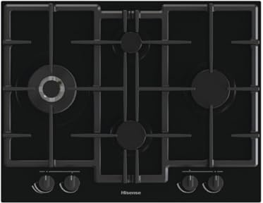 Hisense GED663B - Placa de cocción a gas de 67 cm, cristal negro, parrillas de hierro fundido, 1 quemador WOK