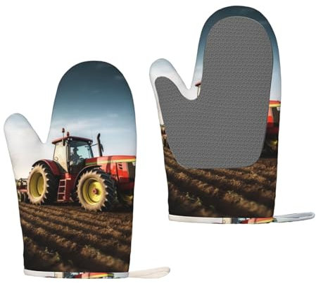Tractor Farm Oven Mitts Set of 2 Heat Resistant Silicone Oven Gloves with Soft Lining Non-Slip Kitchen Cooking Mitt Long Waterproof Potholders Kitchen Essentials