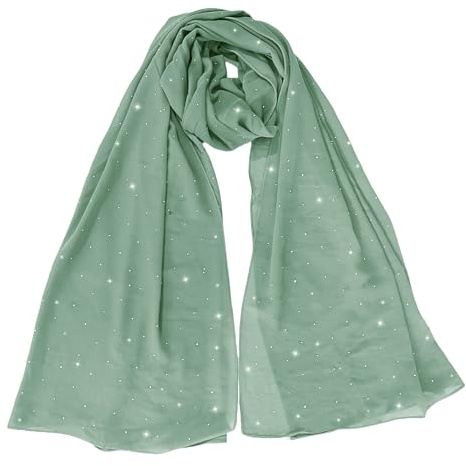 Lina & Lily Sparkle Strass Dam Chiffong Scarf Sjal Huvudsjal Hijab Ren Lätt, Mintgrön, one size