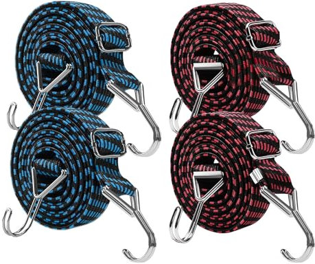 4 Stück Verstellbare Spanngurte mit Haken - Hochfestes Gummiband für Camping, Motorrad, Auto & Fahrrad Dachträger | Gepäckspanner & Expander mit Zinkhaken von Huangyihan