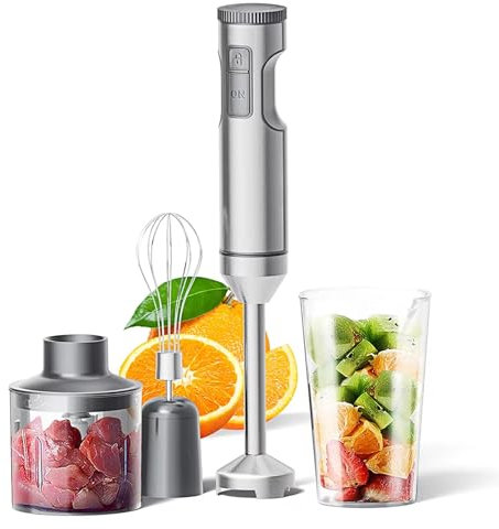 CHANGLKJ Hand Immersion Blender, Stick Hand Blender Set, Electric Stick Immersion Mixer, Powerful 1000W Motor and 14 Adjustable Speeds, 304 Stainless Steel Material, for Smoothies, Soups, Juices