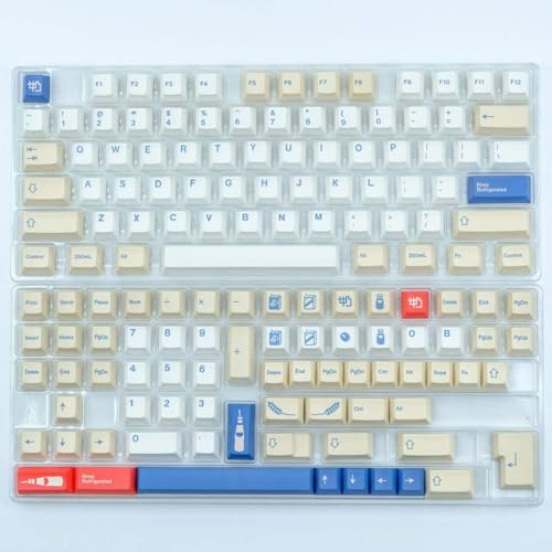 FKRTQIYN PBT Keycaps Set In Pastel Chalk Theme Compatible with MX Switch Mechanical Keyboards Compatible With ISO Layout 7U 144 Keyboards(GMK Soymilk-EN)