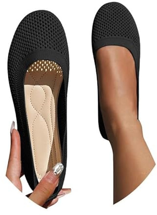 barfußschuhe leder damen, Damen Ballerinas Bequem Slip On Ballerina Schuhe Rutschfest Flache Stricken Sommerschuhe Trachtenschuhe Sommer Elegant Dirndl Schuhe Weiche Sportlich Tanzschuhe, Schwarz, 38