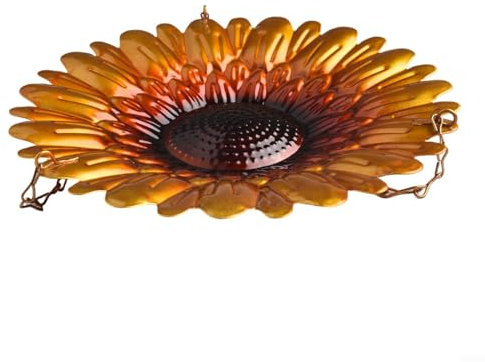 Vogelfutterstation für den Außenbereich aus Eisen mit integrierter Vogeltränke im bezaubernden Sonnenblumen-Design (#1)