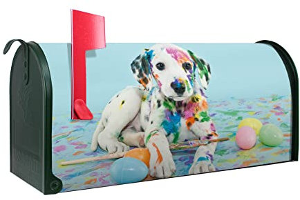 banjado® Amerikanischer Briefkasten - US Mailbox/Letterbox mit Motiv Bunter Dalmatiner 51x22x17cm - Postkasten Stahl aus Amerika – Briefkasten amerikanisch grün pulverbeschichtet