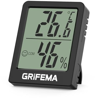 GRIFEMA GA2902B Small Digital Hygrometer Indoor, Room Thermometer, Temperature Monitor and Humidity Meter for Home, Office, Black
