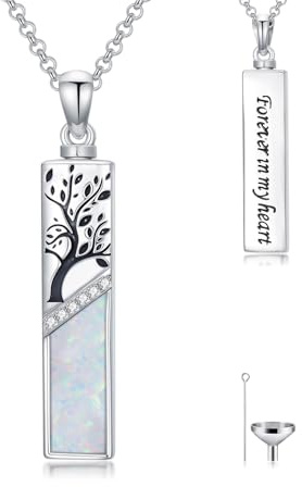 HARMONY BOLA Collier urne funéraire arbre de vie pour cendres - En argent sterling 925 - Opale - Arbre de vie - Pendentif pour cendres - Bijou de crémation pour femme