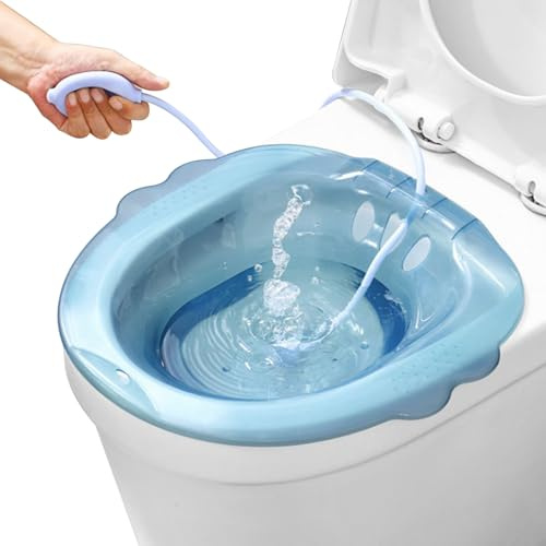SITZ-Bad tragbar über der Toilette tragbarer Bidet mit Flusher Anti-Overblow großkapazität Bidetet für Hämorrhoiden nach der Geburt blau