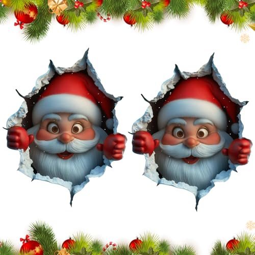3D Weihnachtsaufkleber, 2 Stücke Weihnachtsmann Kommt Durch Die Wand Aufkleber, Wiederverwendbar & Rückstandslos Entfernbar Wandtattoo Weihnachten Selbstklebend Für Weihnachtsfeier Küche Wohnzimmer