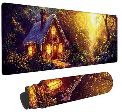 Tapis de Souris de Jeu, 1400 x 600 mm XXL Tapis Souris Gaming Grand, Antidérapant Étanche, iExtended Long Clavier Mouse Pad XXL, Accessoire Bureau, pour Gamer, Ordinateur, PC (Forêt Chalet) i-699