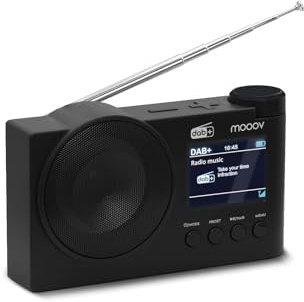 Mooov 477254 - Dab+ och FM-radio med Bluetooth 5.0, dubbel väckarklocka, färgskärm, USB MP3, uppladdningsbart batteri upp till 15 h, sömnfunktion, svart