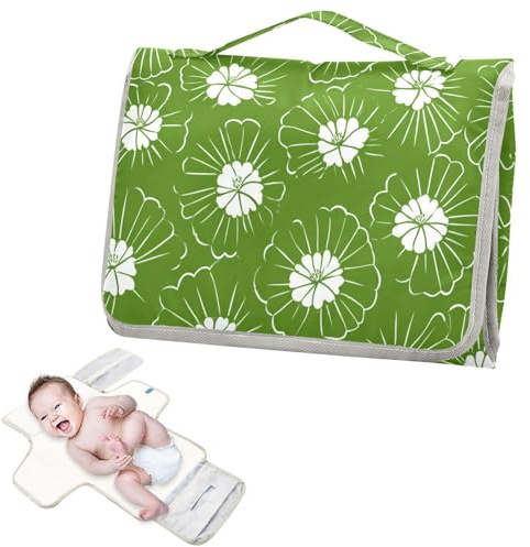 Reusable Changing Pads for Baby with Tissue Pocket Water Lily Soft Green White Baby Portable Changing pad with Built-in Pillow cambiador de pa?ales para Bebes
