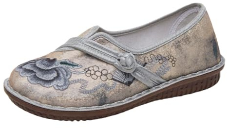Auhoho Women’s Chinese Style Slip On Embroidered Shoes Old Beijing Ballet Flats Floral Traditional Cheongsam Loafers 7.5 US,Grey