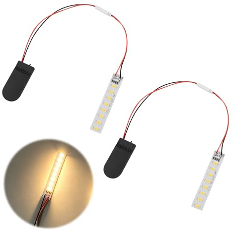 2 Stück Mini LED Puppenhaus Beleuchtungs, 8-LED Hausbeleuchtung mit Batteriehalter, 7.5cm Warmweiss mit Kabel 35cm, Einzelnes Panel für Modellbau Beleuchtung, Modelleisenbahn Beleuchtung