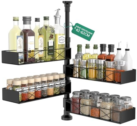 Mixoo 4 Stück Drehbar Gewürzregal Stehend Ohne Bohren, Spice Rack Schwarz