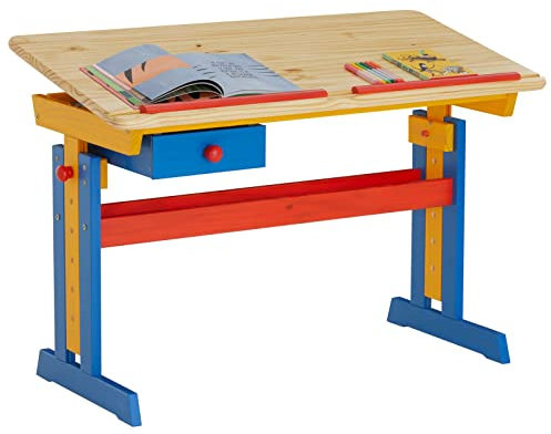 IDIMEX Kinderschreibtisch Flexi mit Kippfunktion und Höhenverstellung, praktischer Schreibtisch aus massiver Kiefer bunt lackiert