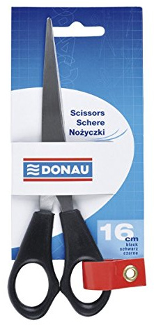 DONAU 7922001PL-01 Universalschere, Edelstahl Scheren Ergonomische Kunststoff Griff, 16 cm Hochwertigem, Rostfreiem Stahl Spitz/ für Büro, Schule und Zuhause/ Schwarz