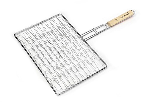 Barbecook Grille barbecue élastique 40x 28 cm, Acier Chromé/Bouleau FSC, Argent
