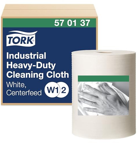 Tork 570137 Industrial Heavy-Duty Cleaning Cloth / 1 Ply Disposable Cotton Towel Suitable for W1, W2 and W3 Wipers Systems / White / 1 x 60.8m / Ø 25cm