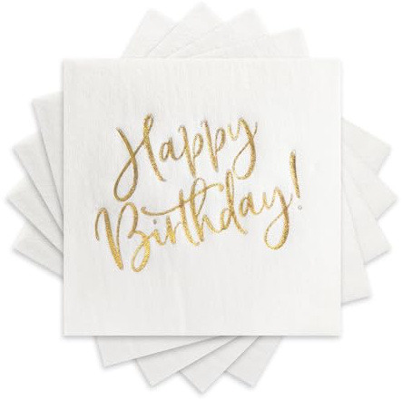 MORGIANA Geburtstag Servietten 50 Stück Weiss Gold Grün 40 x 40 CM Premium Stoffähnlich Happy Birthday Airlaid Servietten für Geburtstag Party Deco Partydeko