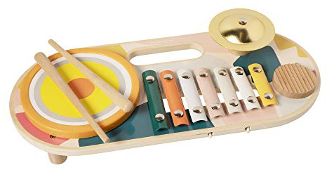 Manhattan Toy Beats to Go Wooden Toddler and Preschool Musical Learning Toy Xylophone, Drum, Cymbal and Washboard