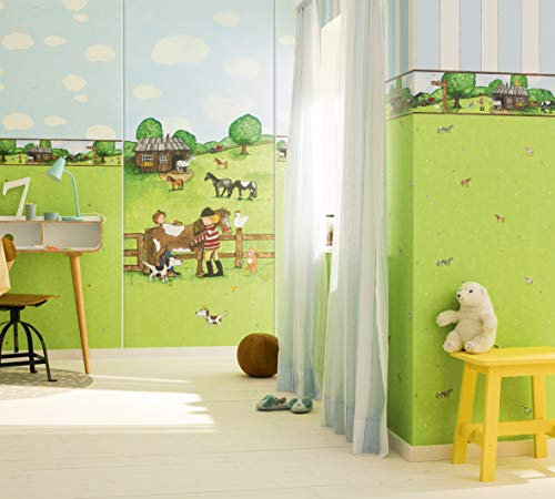 marburg Tapete Weiß Blau Streifen Für Kinder Junge/Mädchen Tapete Kinderzimmer Made in Germany 10,05m x 0,53m
