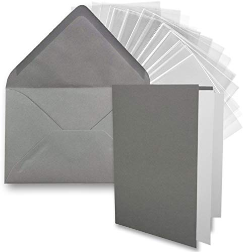 FarbenFroh by GUSTAV NEUSER 25x DIN B6 Faltkarten-Set - Graphit (Grau) - 11,5 x 17 cm - Doppelkarten mit Umschlägen, Einlegepapier und Cellophanbeutel zum Basteln und Verkaufen