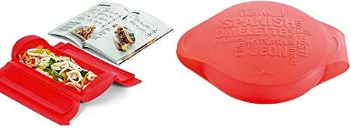 Lékué - Kit Estuche de vapor 1,2 personas + libro de recetas, 650 ml, Silicona + Spanish Omelette - Molde para tortilla española, color rojo