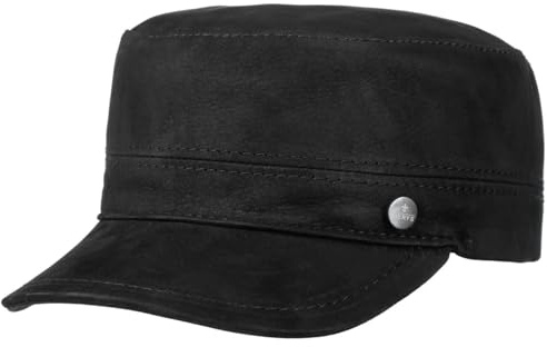 LIERYS Cubano Leder Armycap Militärstil Veloursleder Fullcap Schwarz Unisex Frühjahr/Sommer/Herbst/Winter