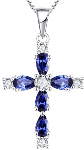 YL Kreuz Kette 925 Sterling Silber 12 Geburtsstein Zirkonia Kruzifix Anhänger Geschenke für Damen Mama, 45-48 CM