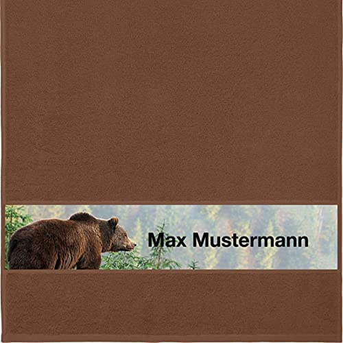 Manutextur Handtuch mit Namen - personalisiert - Motiv Bär - viele Farben & Motive - Dusch-Handtuch - braun - Größe 50x100 cm - persönliches Geschenk mit Wunsch-Motiv und Wunsch-Name