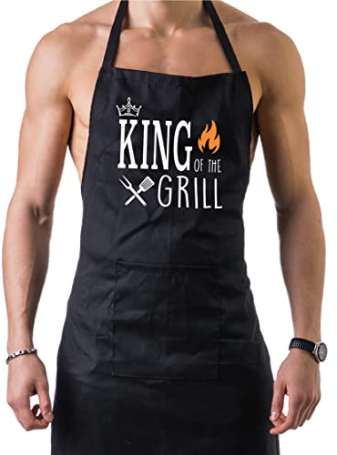 King of the Grill: delantal King of the Grill, delantales para barbacoa con bolsillos, delantal para hombre.