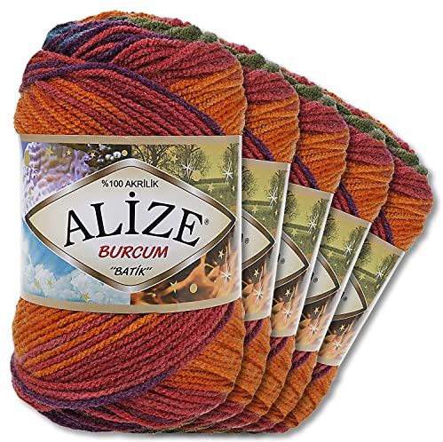 Alize Burcum Batik (4827) - Lot de 5 pelotes de laine de 100 g, 100% acrylique, 29 couleurs dégradées, accessoires pour travaux à l'aiguille