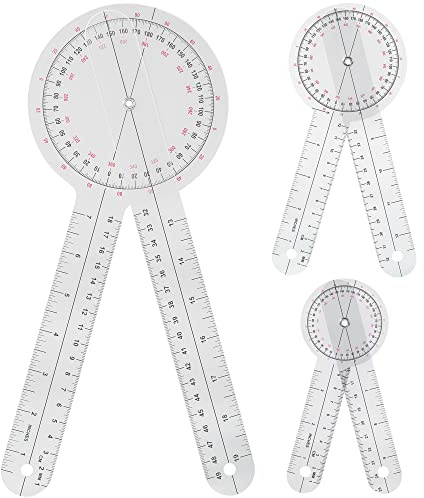 Goniometer Set 3 Pieces of 6/8/12 Inch Occupational Physical Therapy Protractor Tool Measurement Angle Ruler Kit Plastic 360 Degree Universal (3pc)